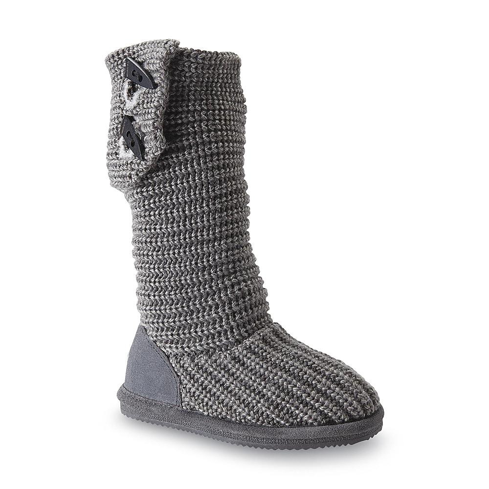 Bear Paw Girl's Knit Tall Gray Button Boot