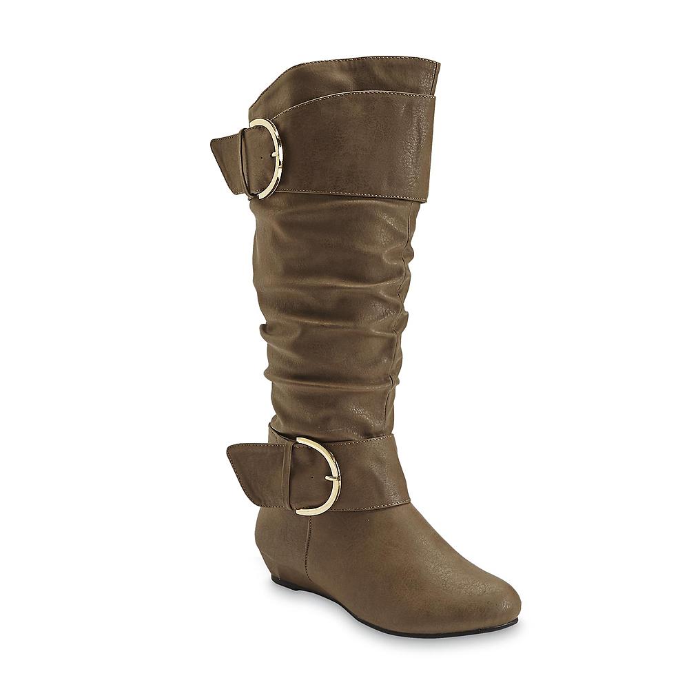 Twisted Women's Tara 15" Taupe Wide Width and Extended Calf Wedge Boot