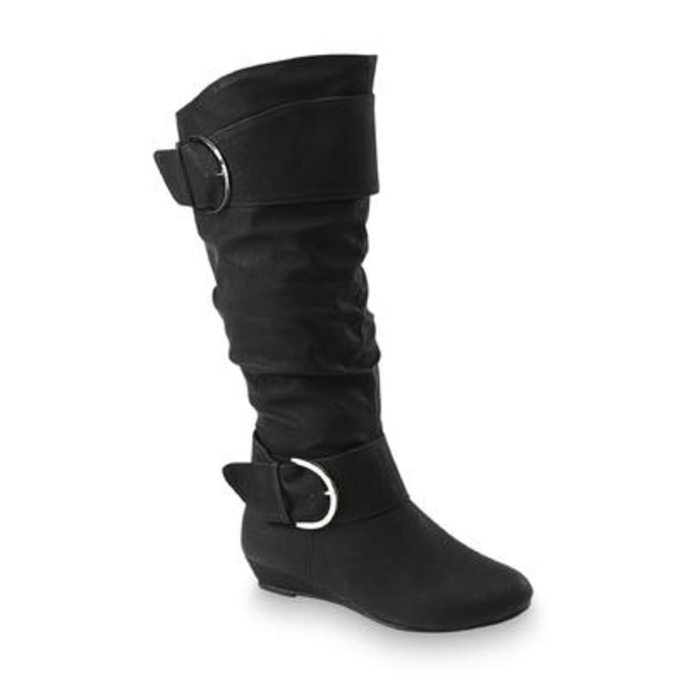 Twisted Women's Tara 15" Black Wide Width and Extended Calf Wedge Boot
