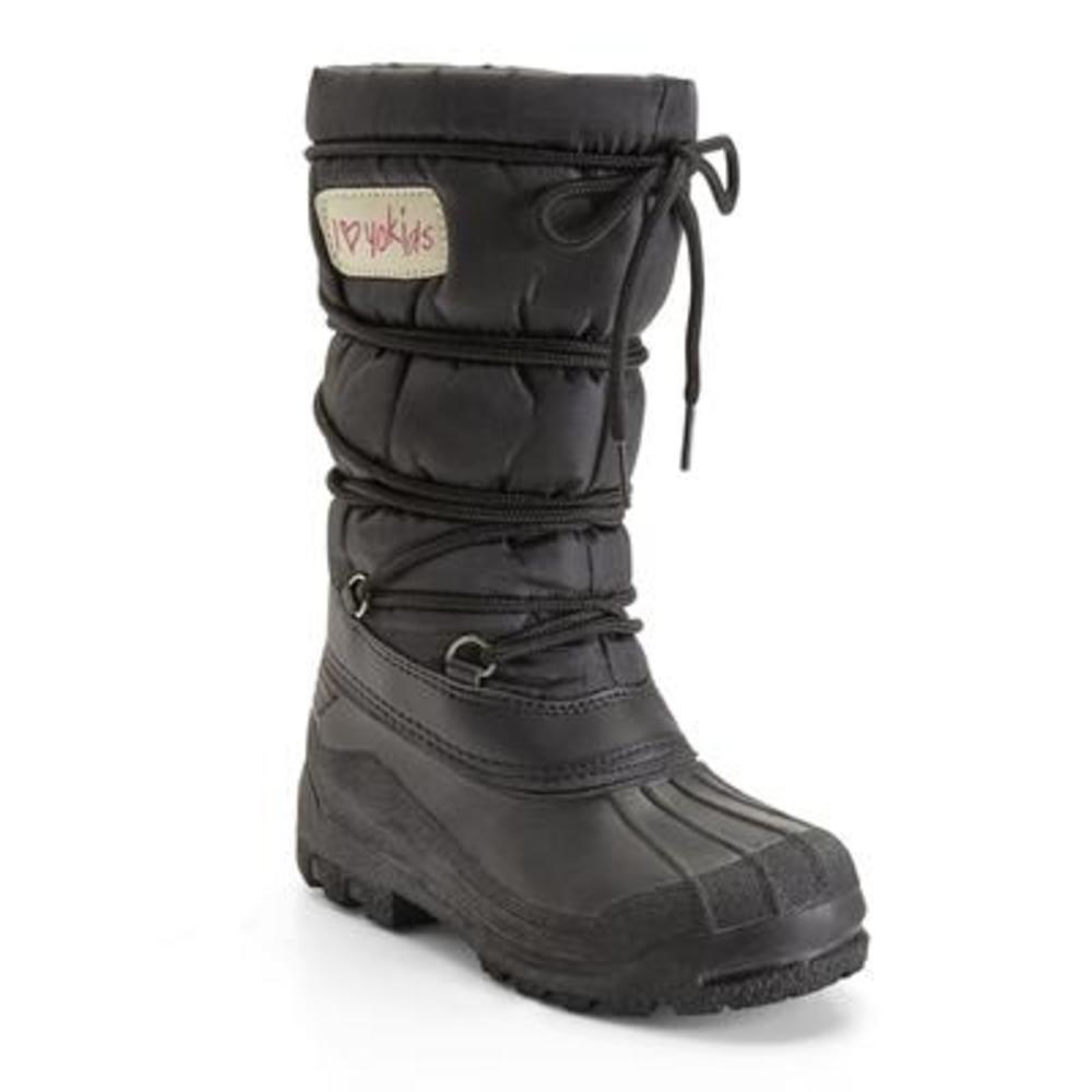 Yoki Girl's Snow 10" Black Fleece-Lined Winter Boot