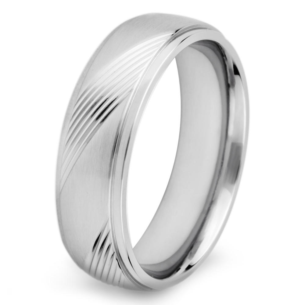 West Coast Jewelry Stainless Steel Alternating Solid And Diagonal Grooved Ring