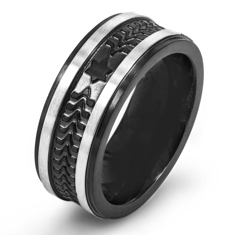 Crucible Stainless Steel Black Plated and Brushed Textured Ring