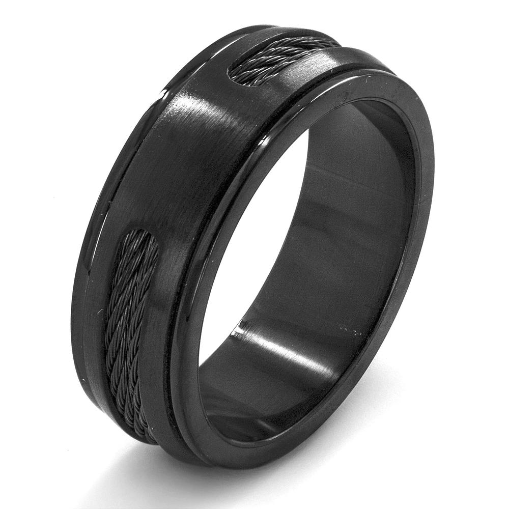 Crucible Black Plated Stainless Steel Double Cable Inlay Ring
