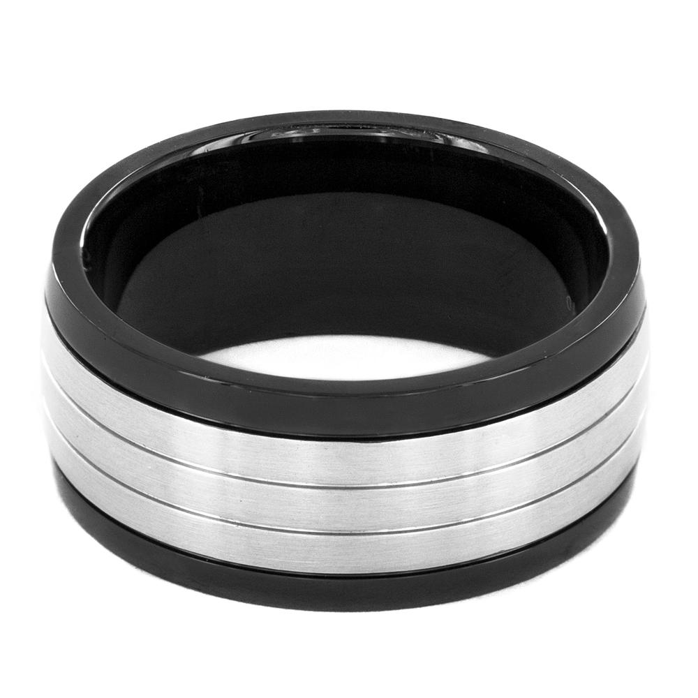 Crucible Men's Black-plated and Brushed Stainless Steel Ring