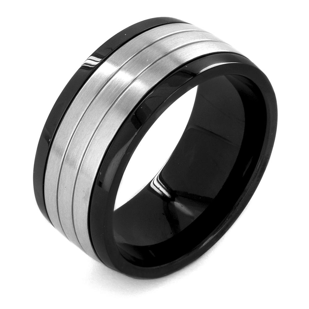 Crucible Men's Black-plated and Brushed Stainless Steel Ring