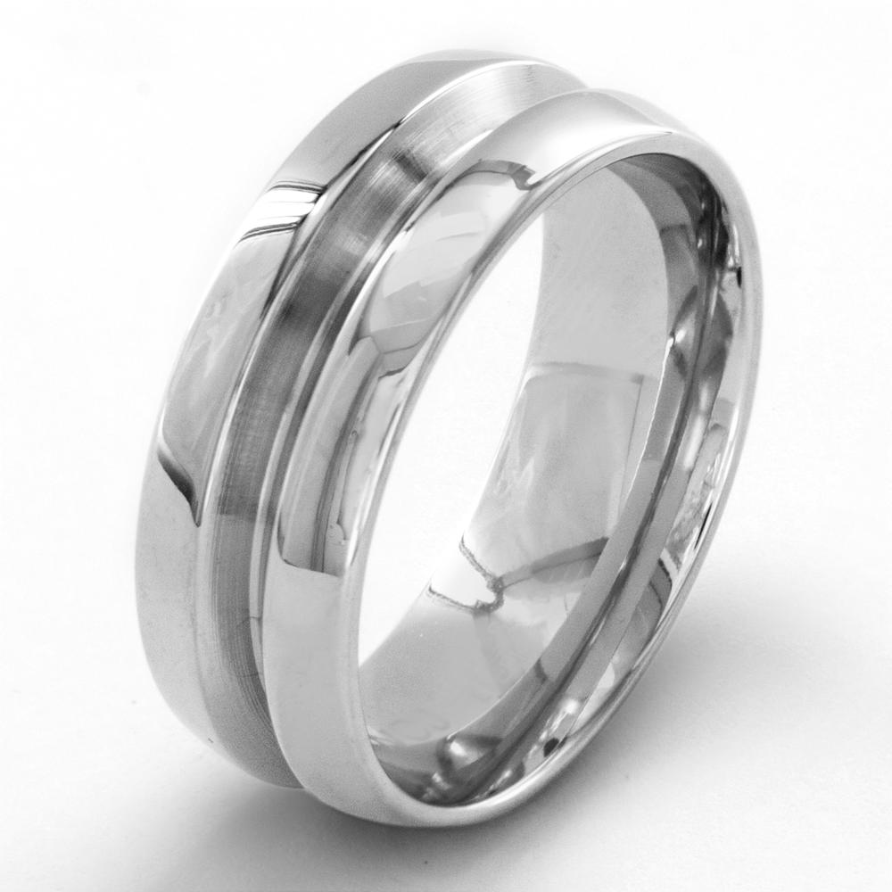 West Coast Jewelry Men's High Polish Stainless Steel Beveled Groove Ring