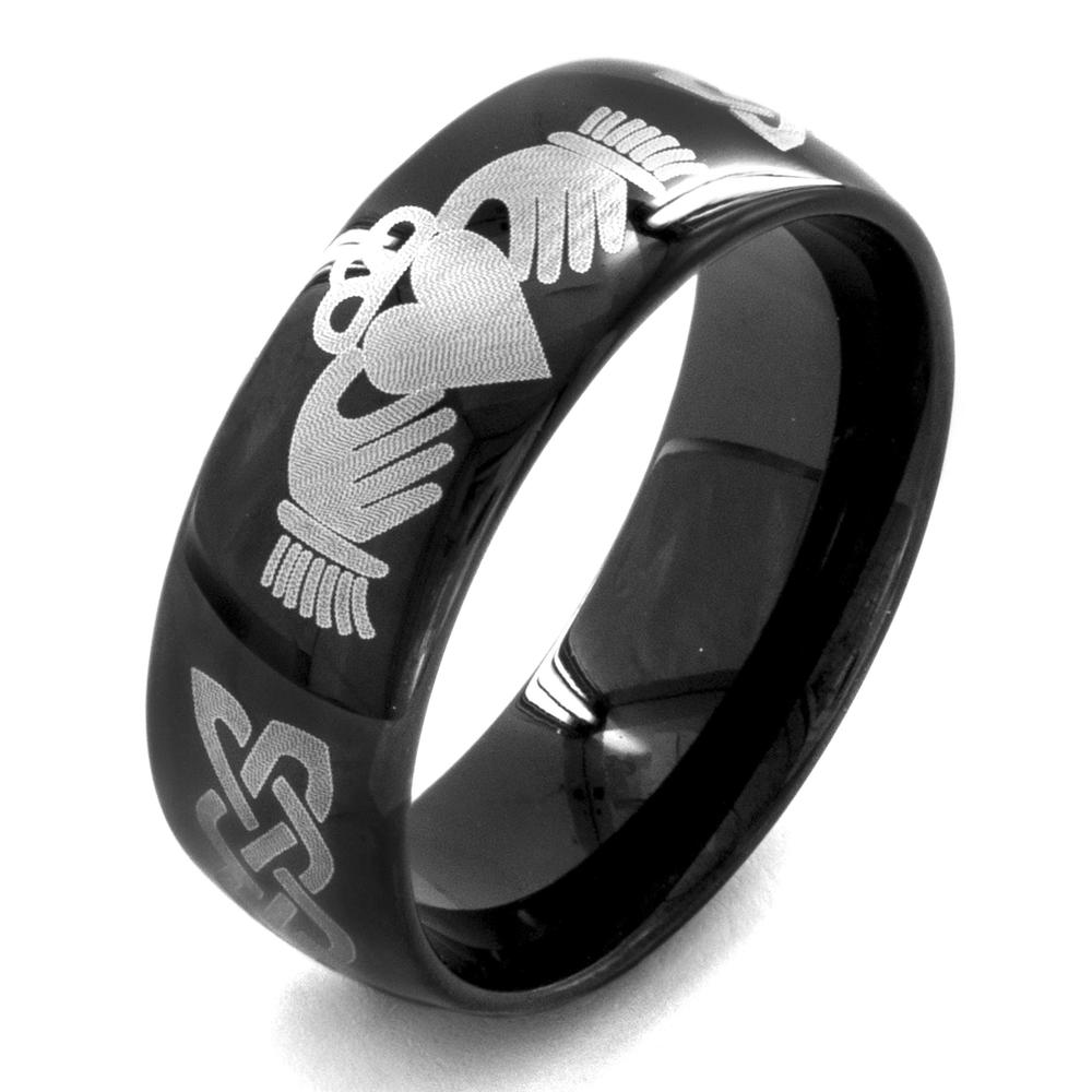 West Coast Jewelry Men's Black Plated Stainless Steel Claddagh Ring