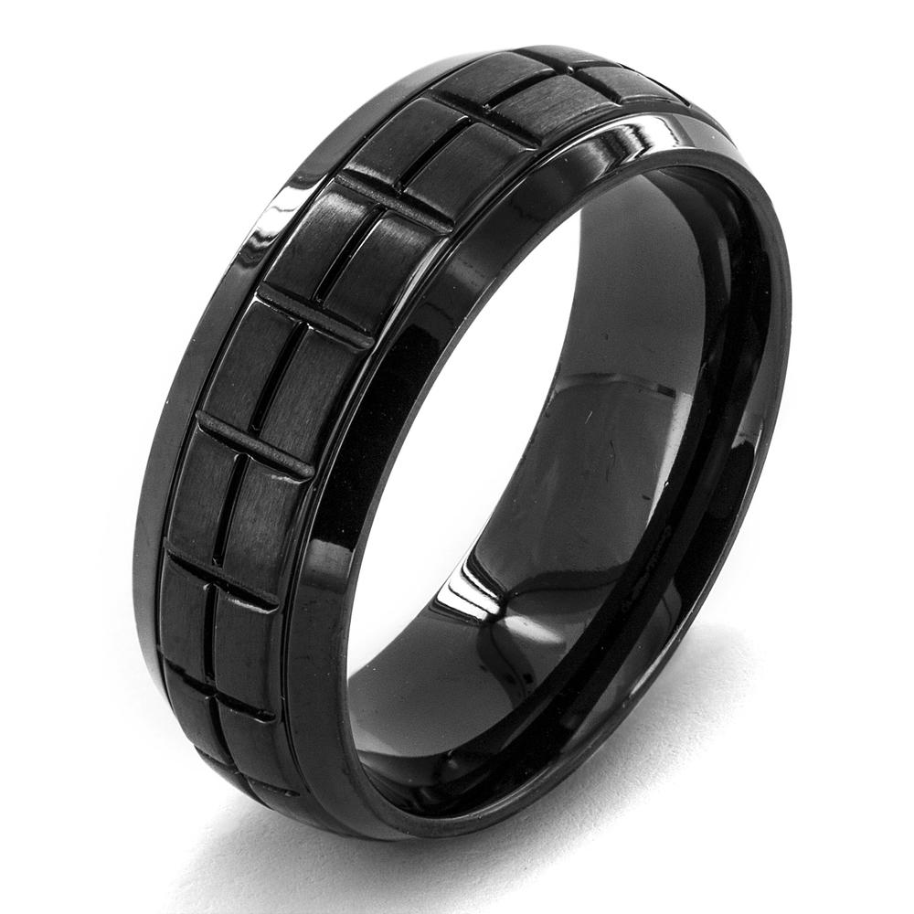 Crucible Stainless Steel Black Plated Double Grooved Ring