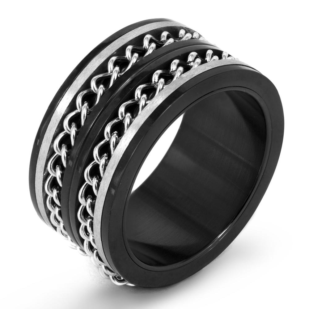 Crucible Black Plated Stainless Steel Double Chain Spinner Ring