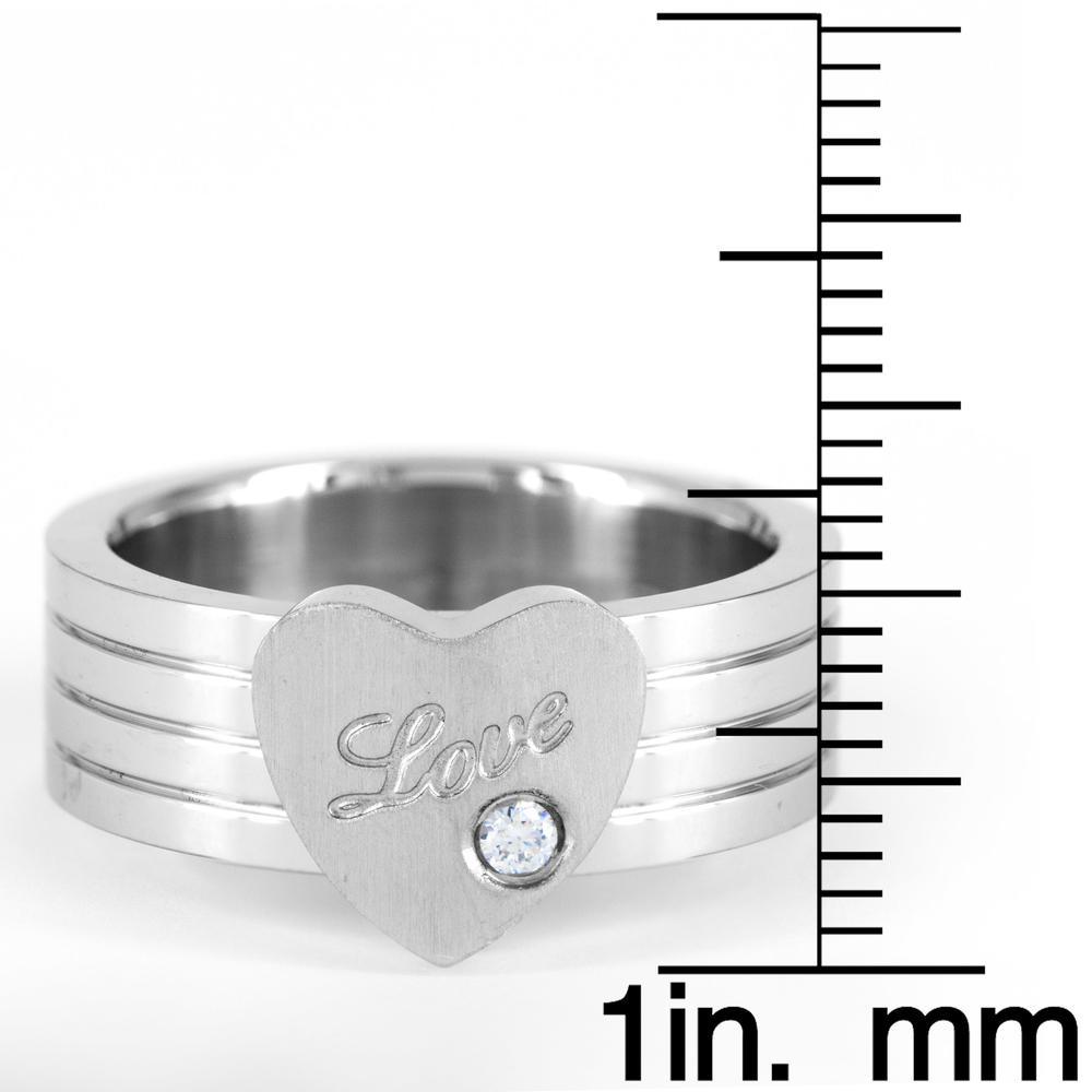 West Coast Jewelry Stainless Steel "Love" Heart with Cubic Zirconia Ring