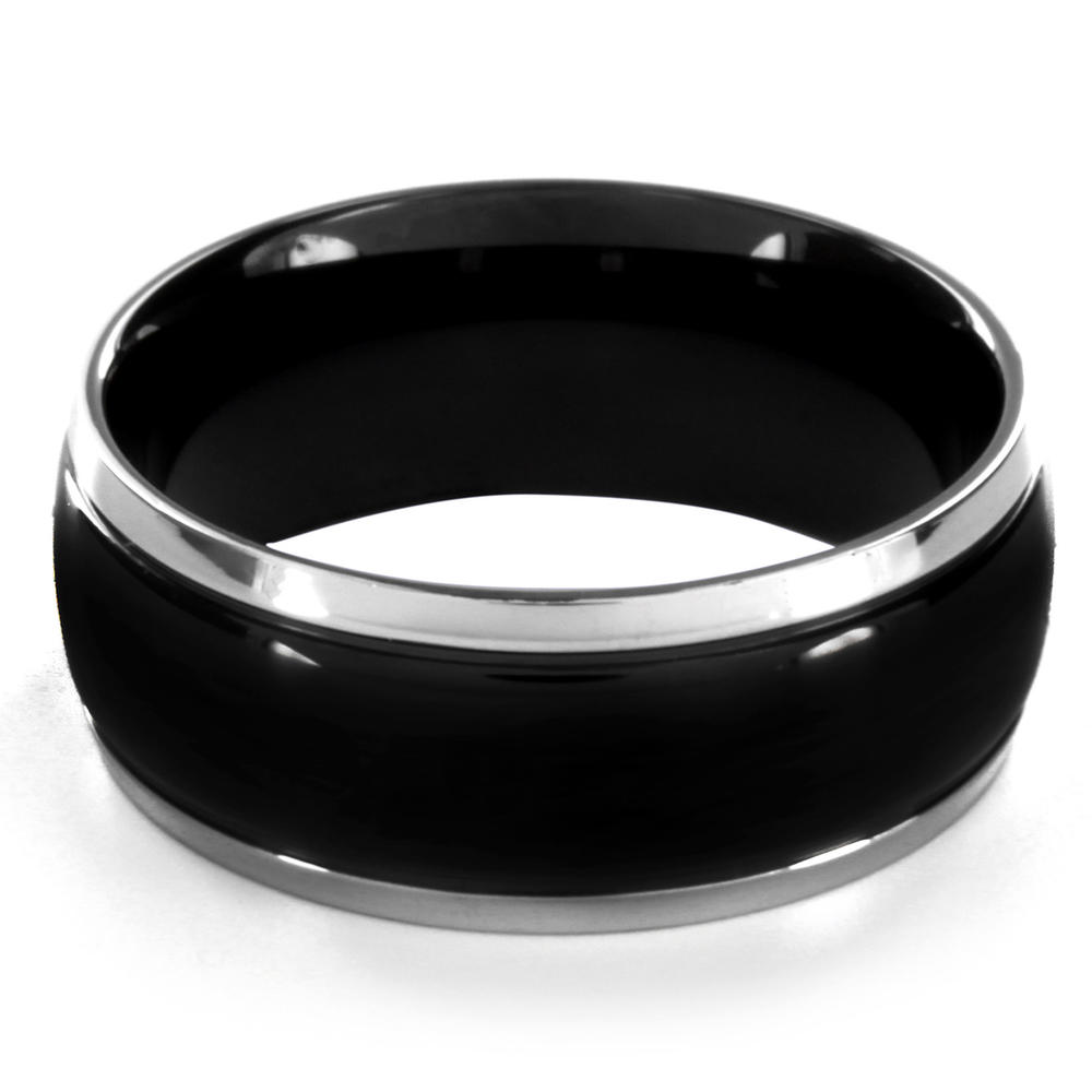 Crucible Black Plated Stainless Steel Ring with Grooved Lines (8.0mm)