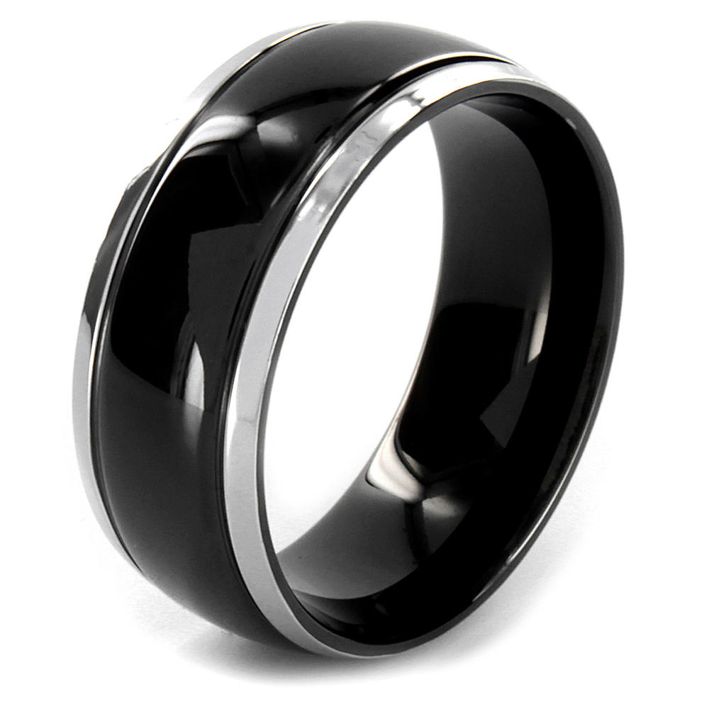 Crucible Black Plated Stainless Steel Ring with Grooved Lines (8.0mm)