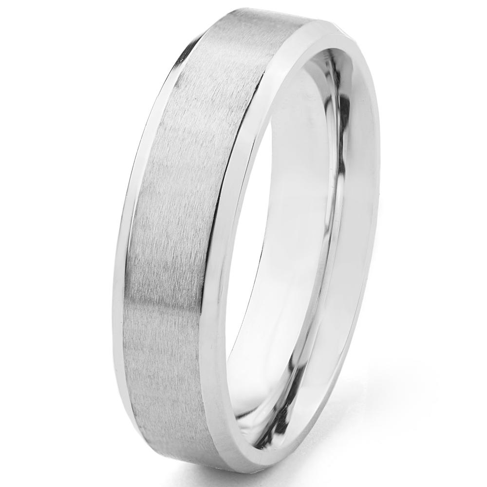 West Coast Jewelry 316L Stainless Steel Brushed Center Flat Band with Beveled Edge Ring (6mm)