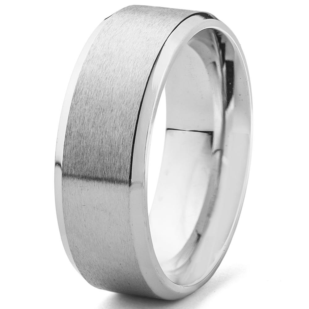 West Coast Jewelry 316L Stainless Steel Brushed Center Flat Band with Beveled Edge Ring (8mm)