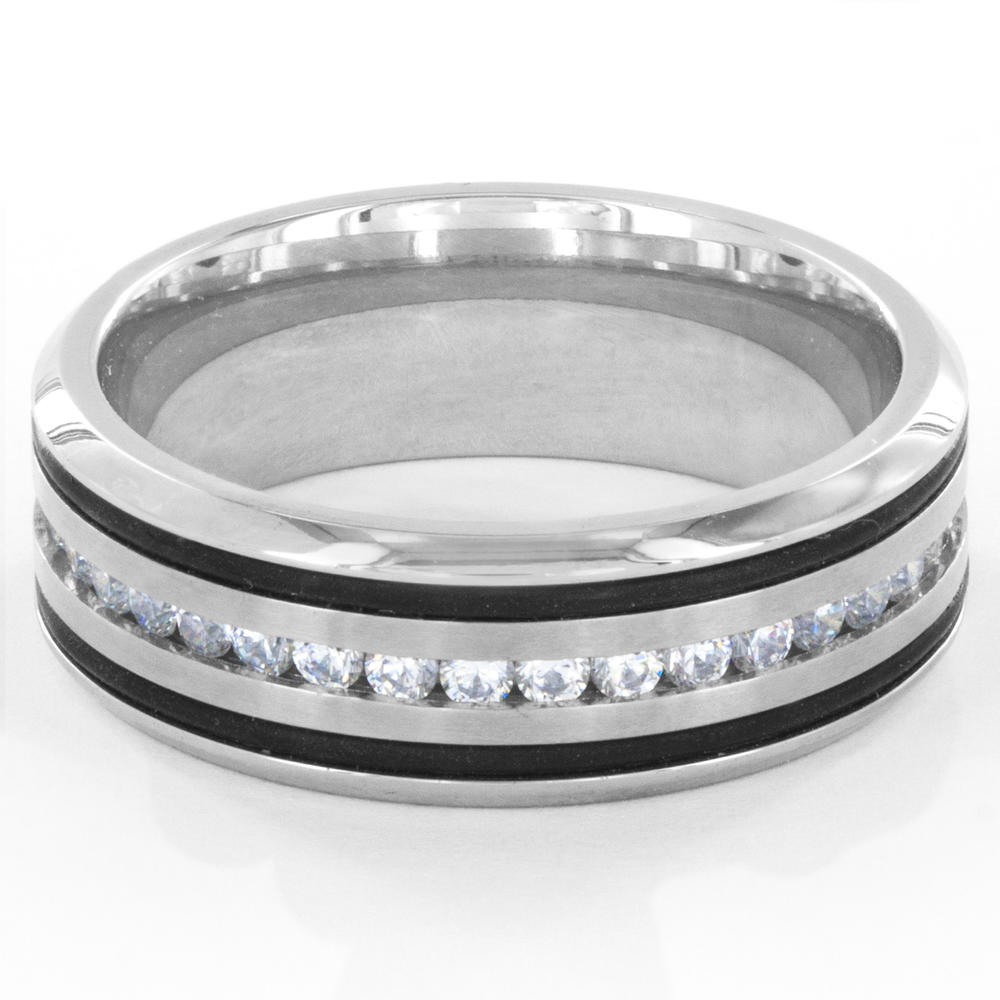 Crucible Stainless Steel Men's Ring with White CZ Inlay