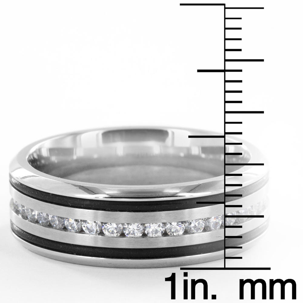 Crucible Stainless Steel Men's Ring with White CZ Inlay