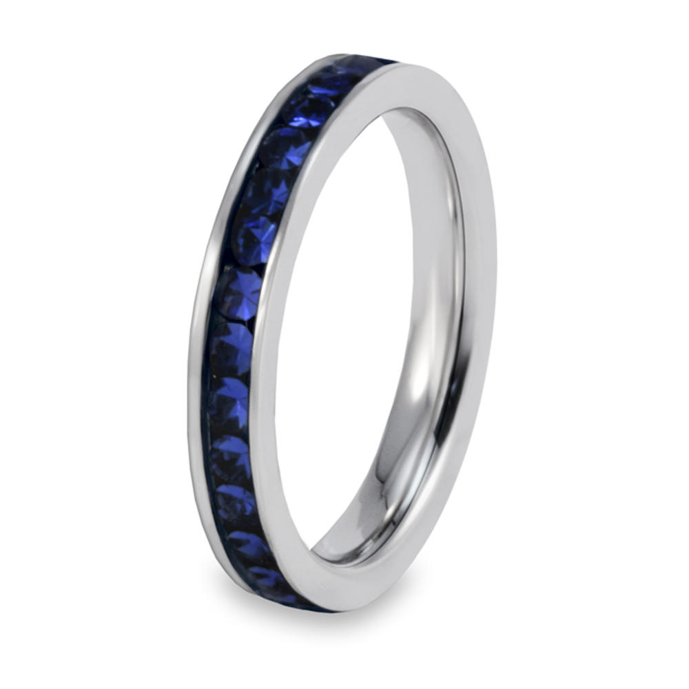 West Coast Jewelry Stainless Steel Womens Ring with Dark Blue CZ Inlay