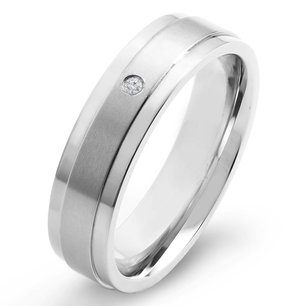 Crucible Titanium and 0.02 CTW Diamond Dual Finished Comfort Fit Band Ring (H-I, SI2)
