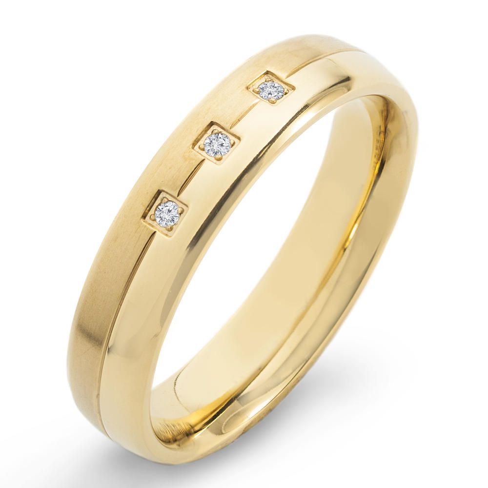 Crucible Goldplated Titanium and 0.05 CTW Diamond Dual Finished Grooved Comfort Fit Band Ring (H-I, SI2)
