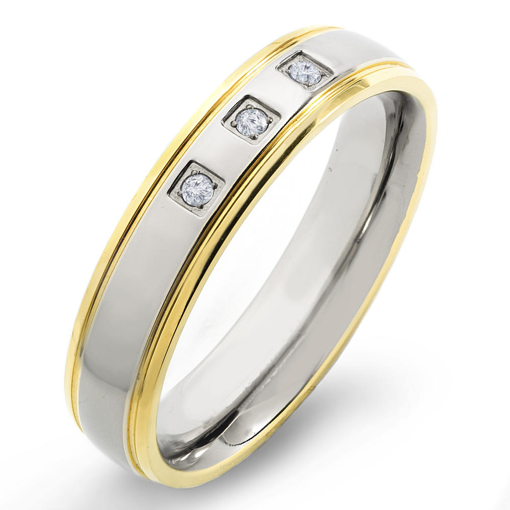 Crucible Goldplated Titanium and 0.05 CTW Diamond Grooved Comfort Fit Band Ring (H-I, SI2)