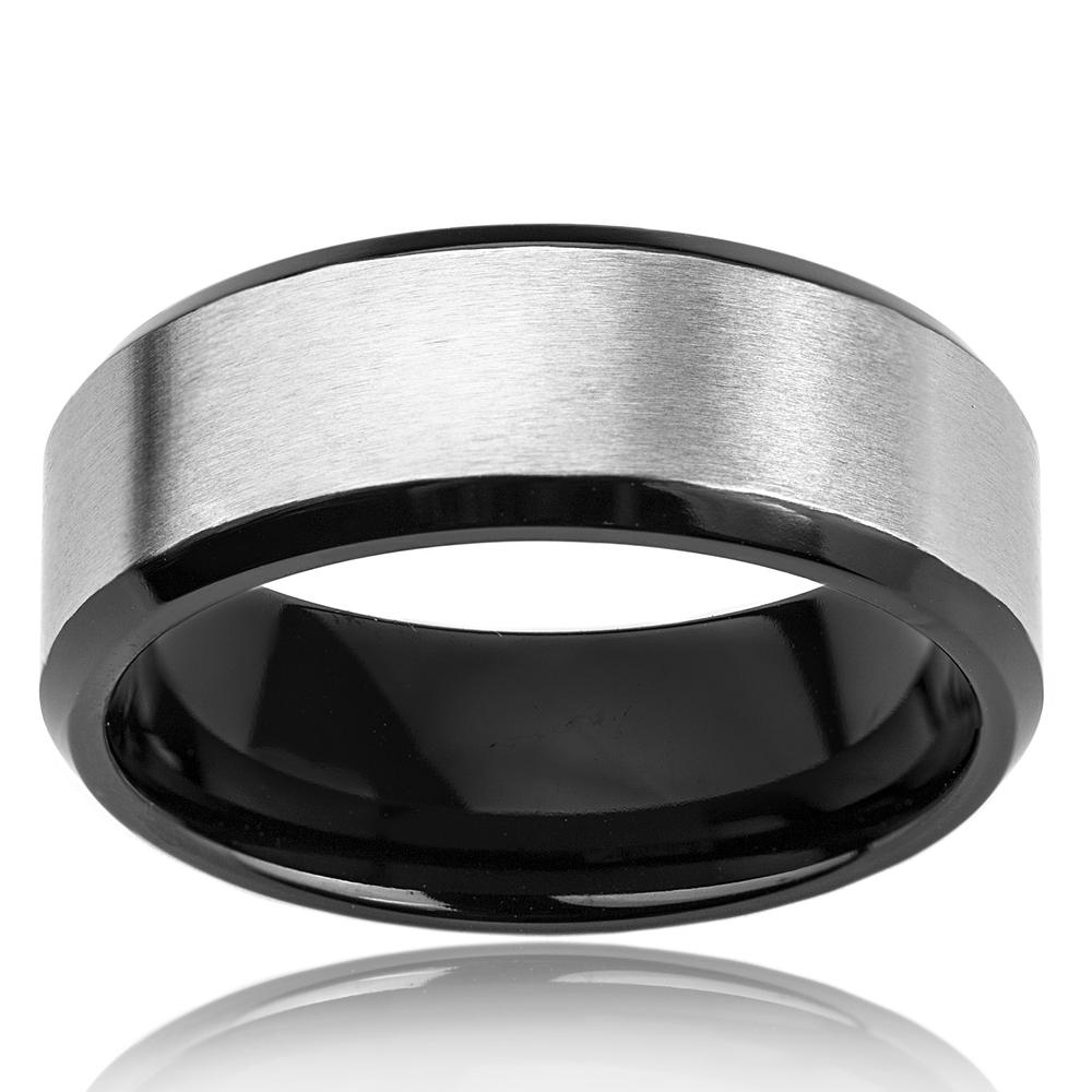West Coast Jewelry Black and Brushed Titanium Ring (8mm)