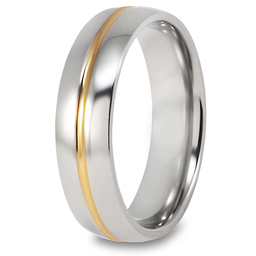 West Coast Jewelry Polished Gold Plated Grooved Titanium Ring (6.0mm)