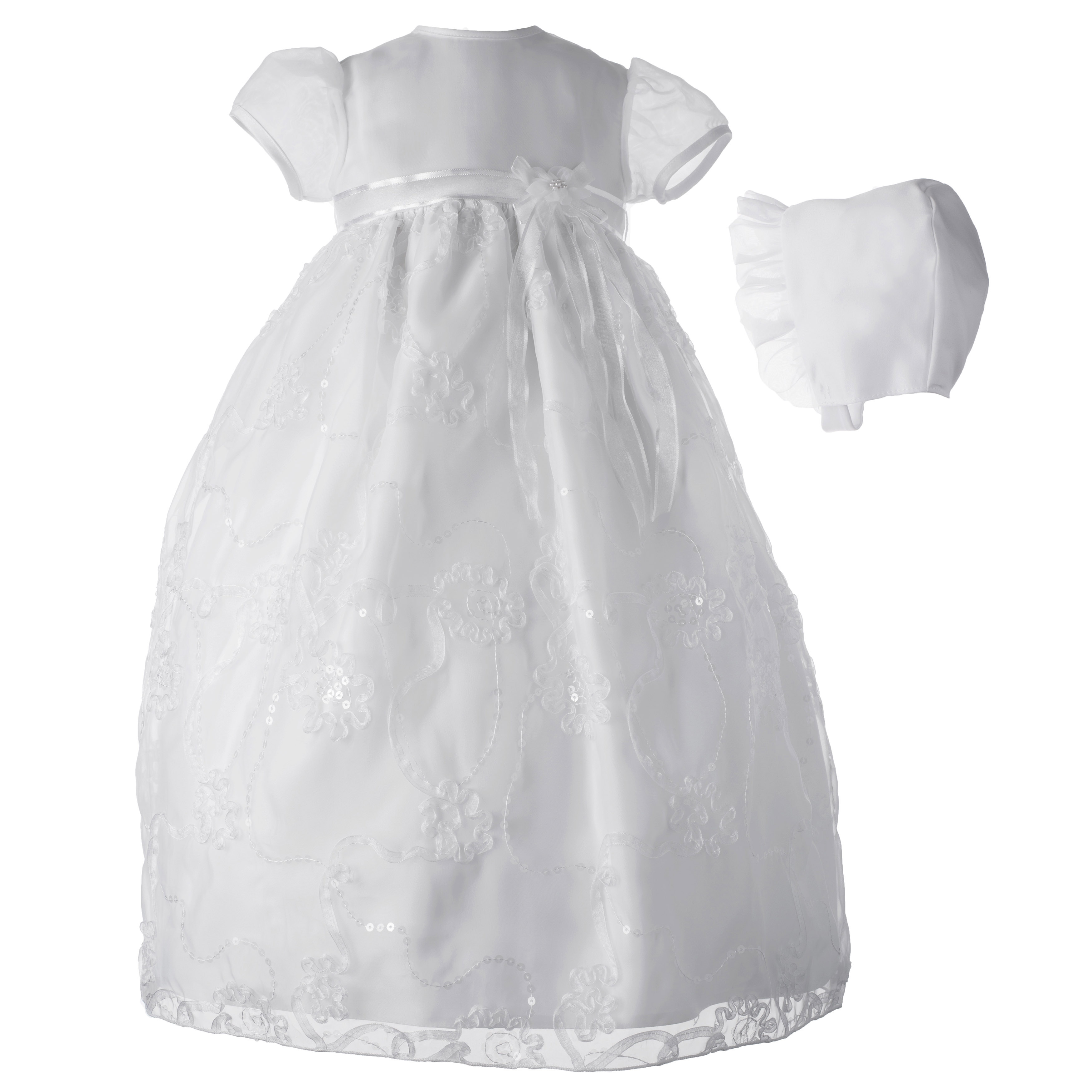MaDonna Infant's White Christening Gown and Bonnet