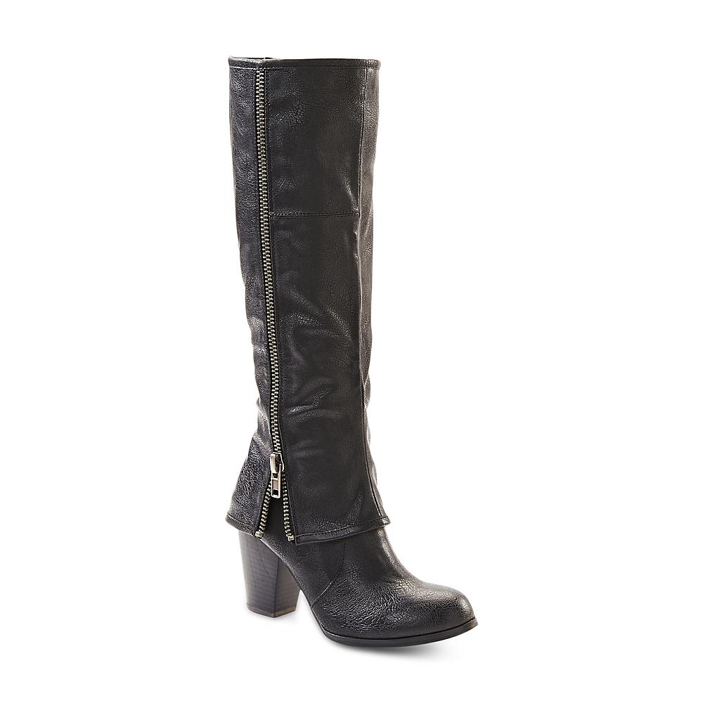 kisses Women's Too Lay 14" Black Fold-Over Boot