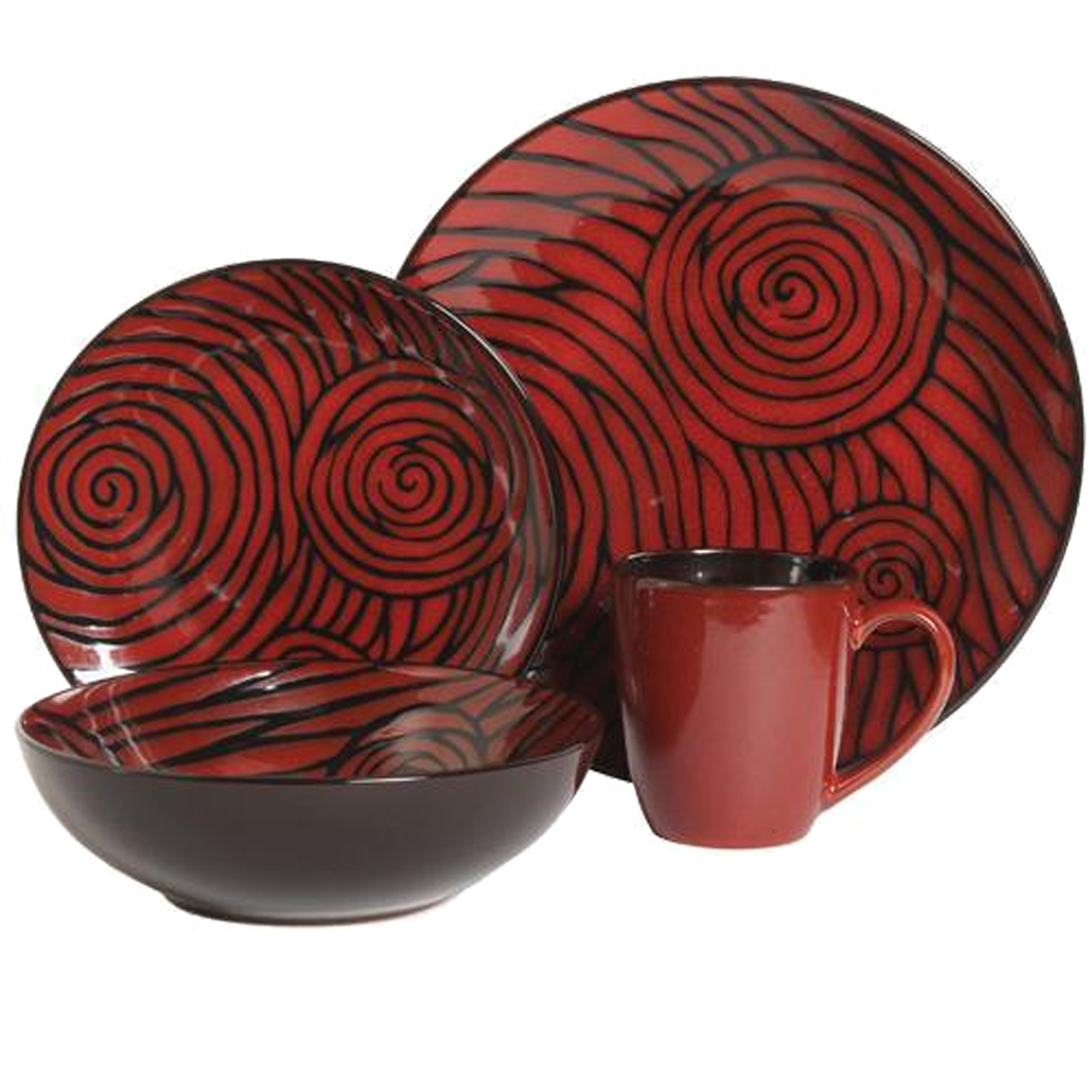 Gibson Night Swirl 16pc Dinnerware Set-Red Reactive Stoneware