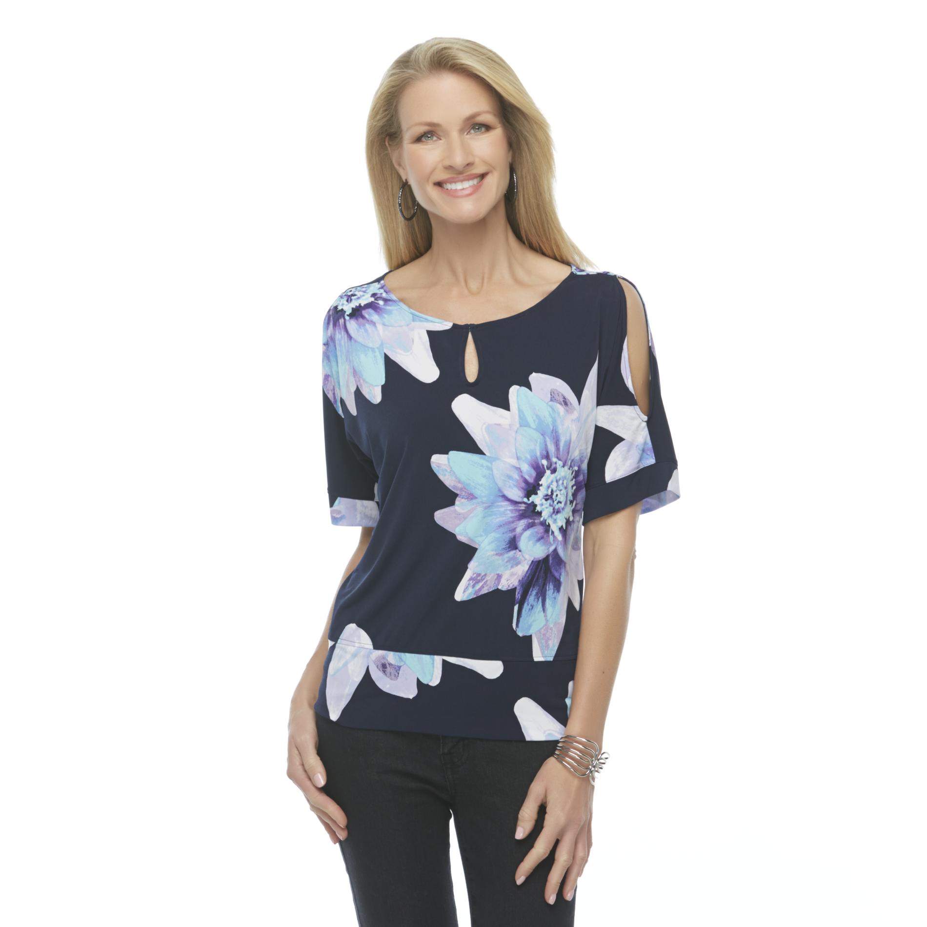 Jaclyn Smith Women's Cold Shoulder Top - Floral Print