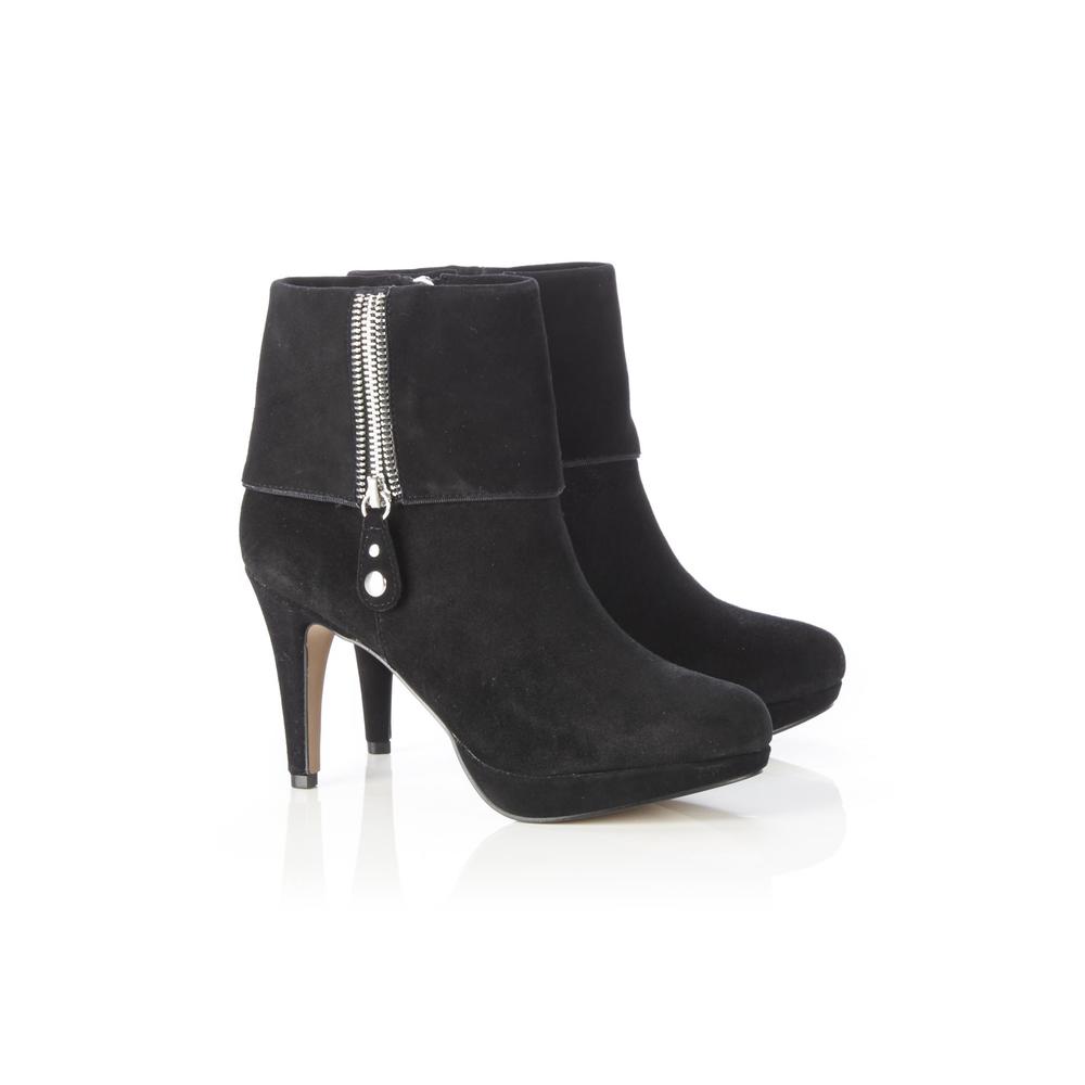 Adrienne Vittadini Women's Poppers Black High-Heel Ankle Bootie