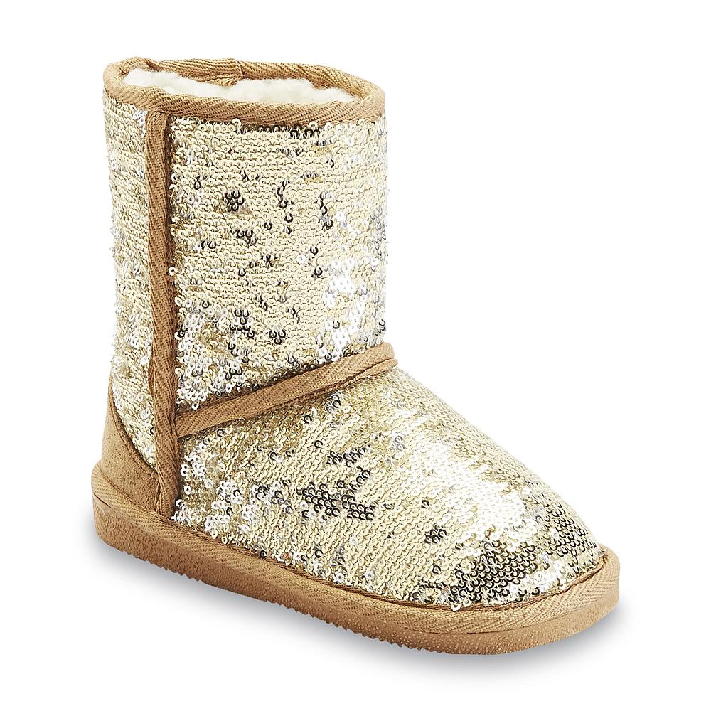 Bolaro Girl's Shine 6" Gold Sequined Fleece-Lined Fashion Boot