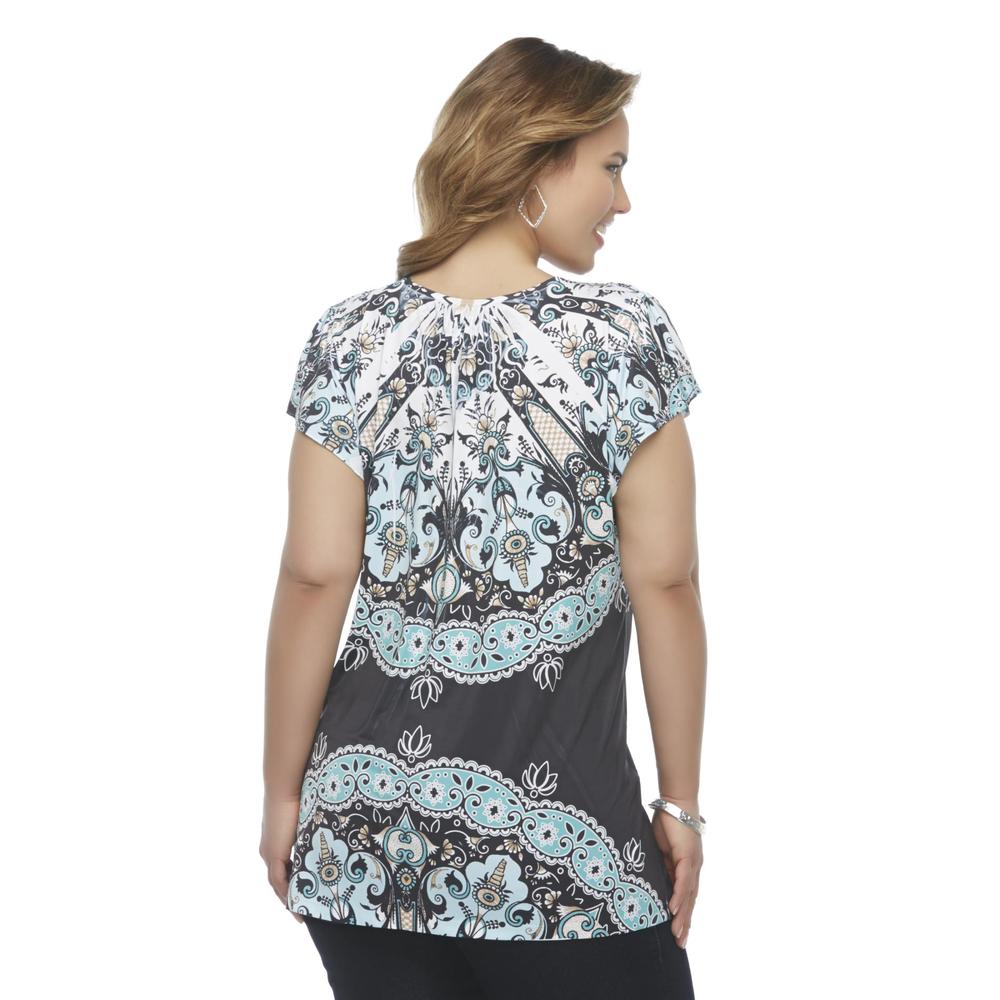 Live and Let Live Women's Plus Embellished Top - Paisley Print