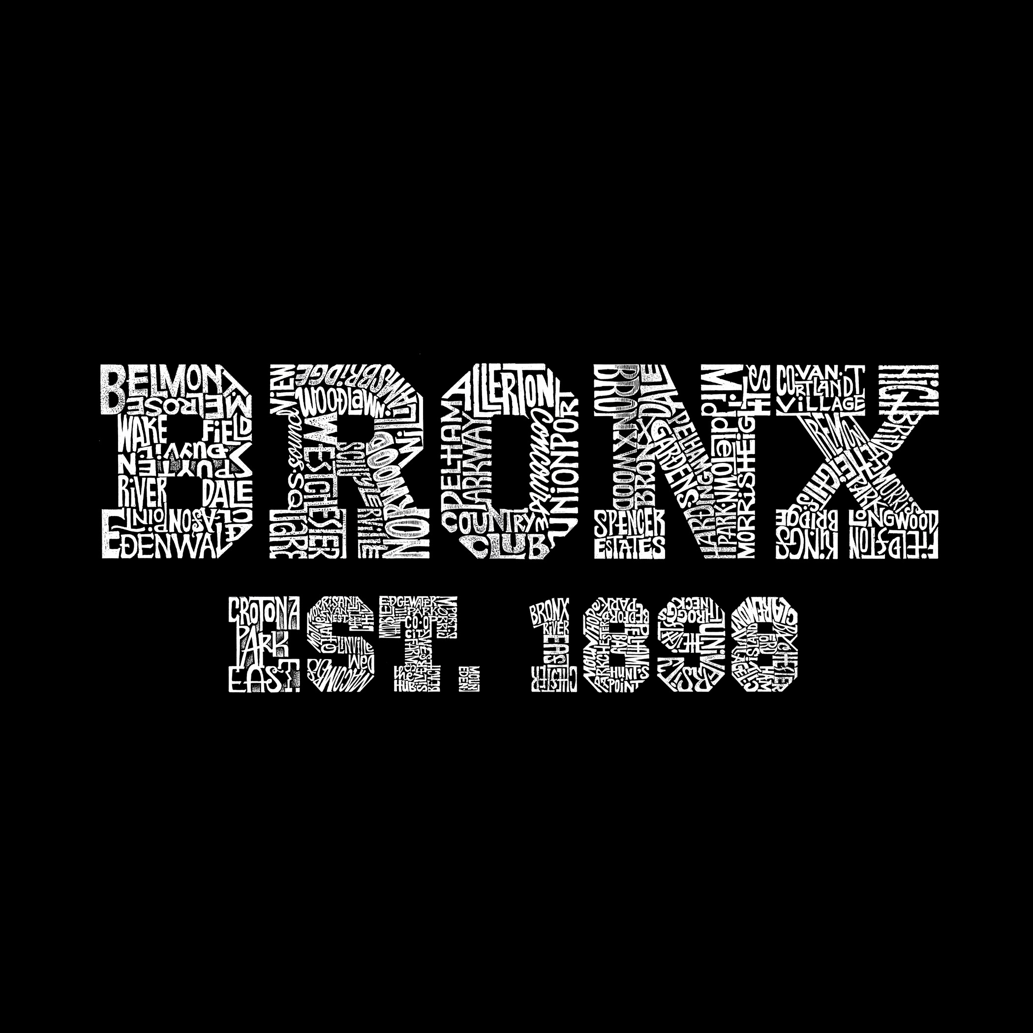 Los Angeles Pop Art Men's Word Art T-Shirt - Neighborhoods in Bronx Word Art
