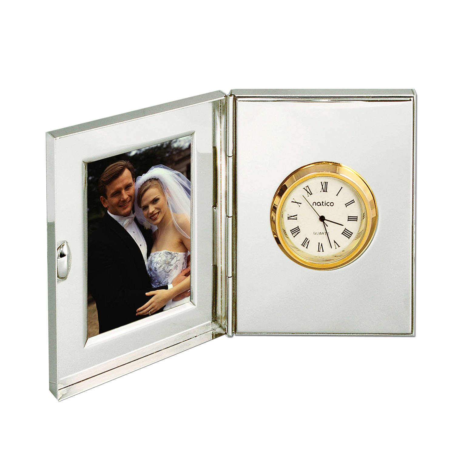 Natico 10-107 Silver Clock and Frame, Book Style