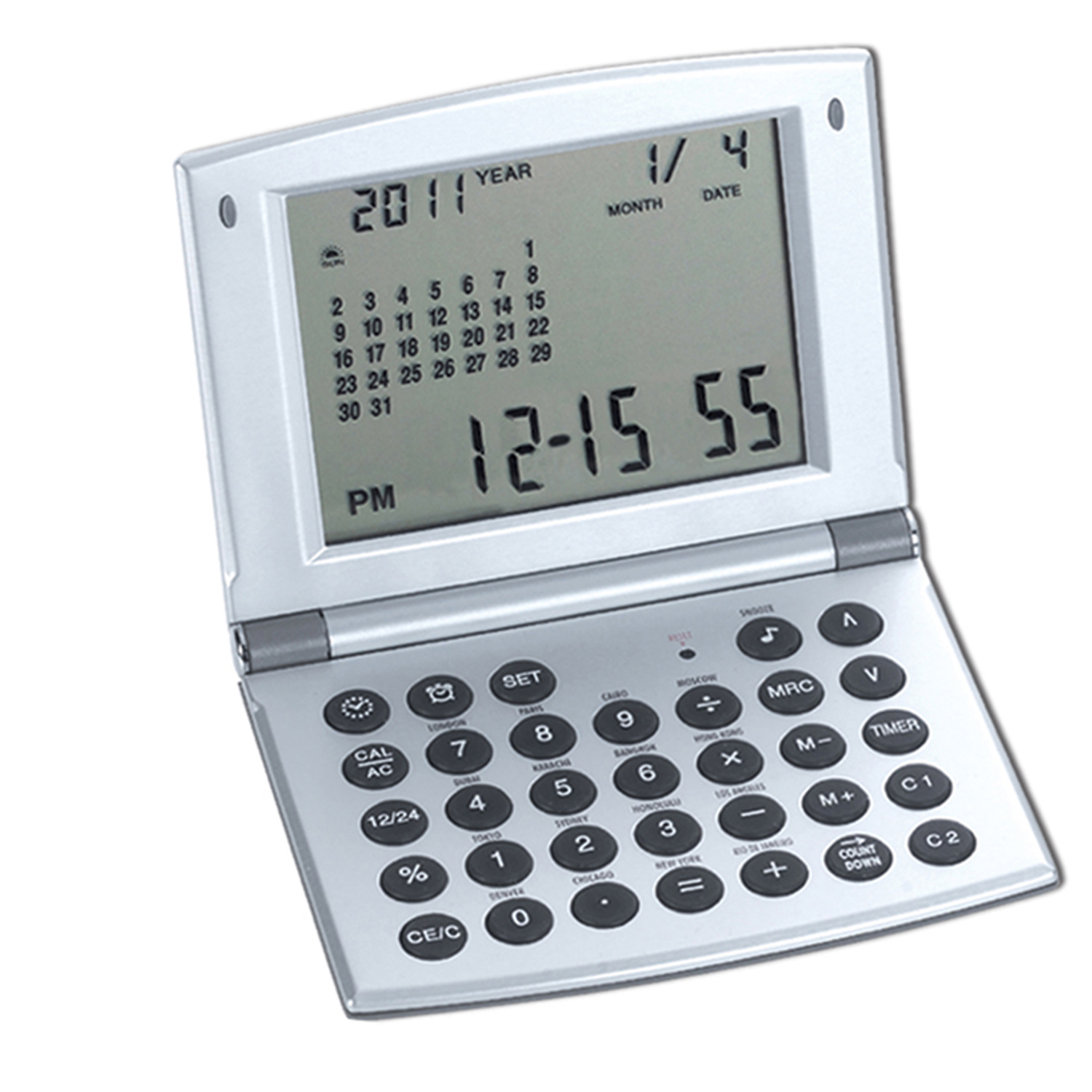 Natico Matte Silver Multifunctional Alarm Clock