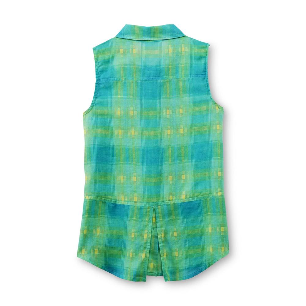 Route 66 Girl's Notch Back Sleeveless Top - Plaid