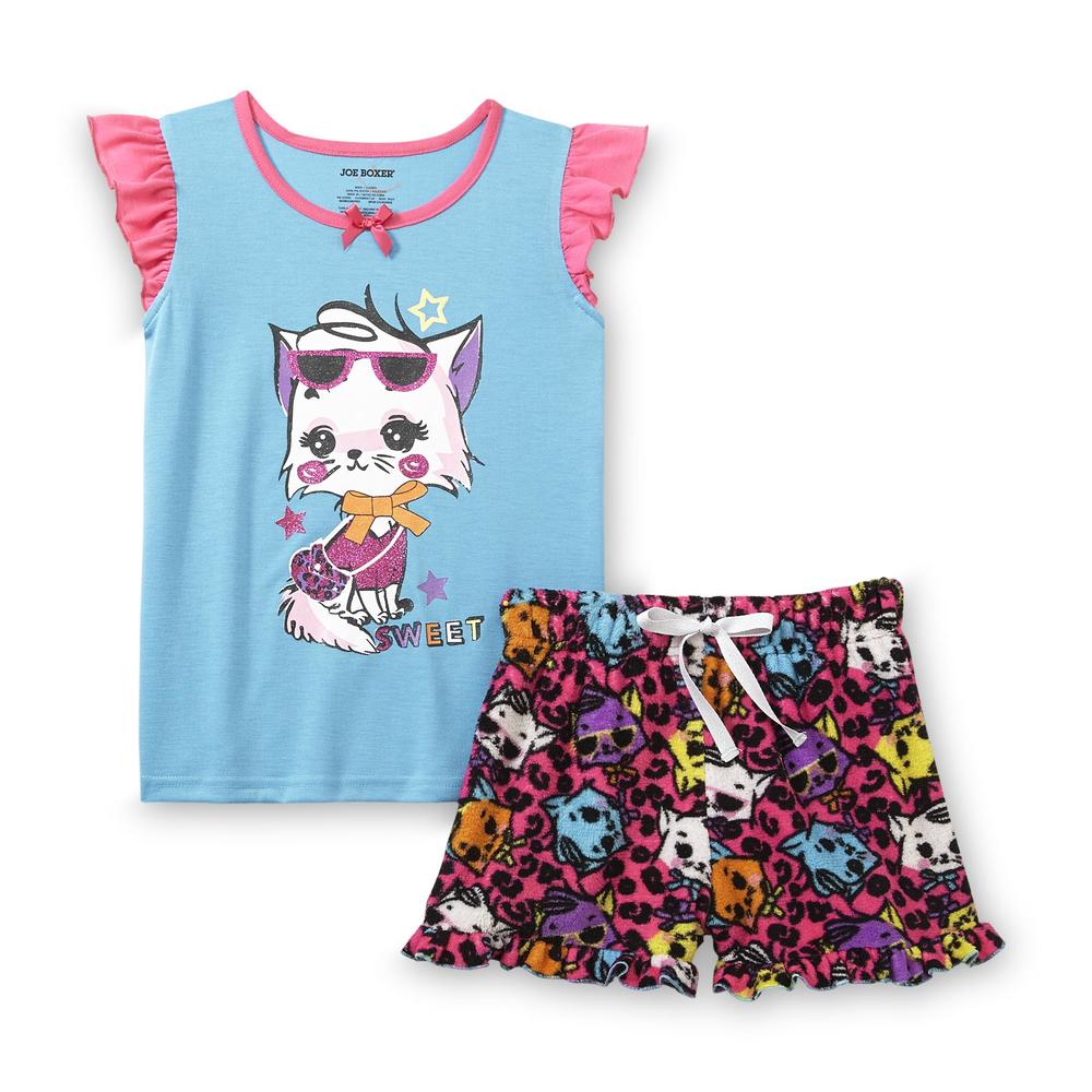 Joe Boxer Girl's Graphic Pajama Shirt & Fleece Shorts - Sweet