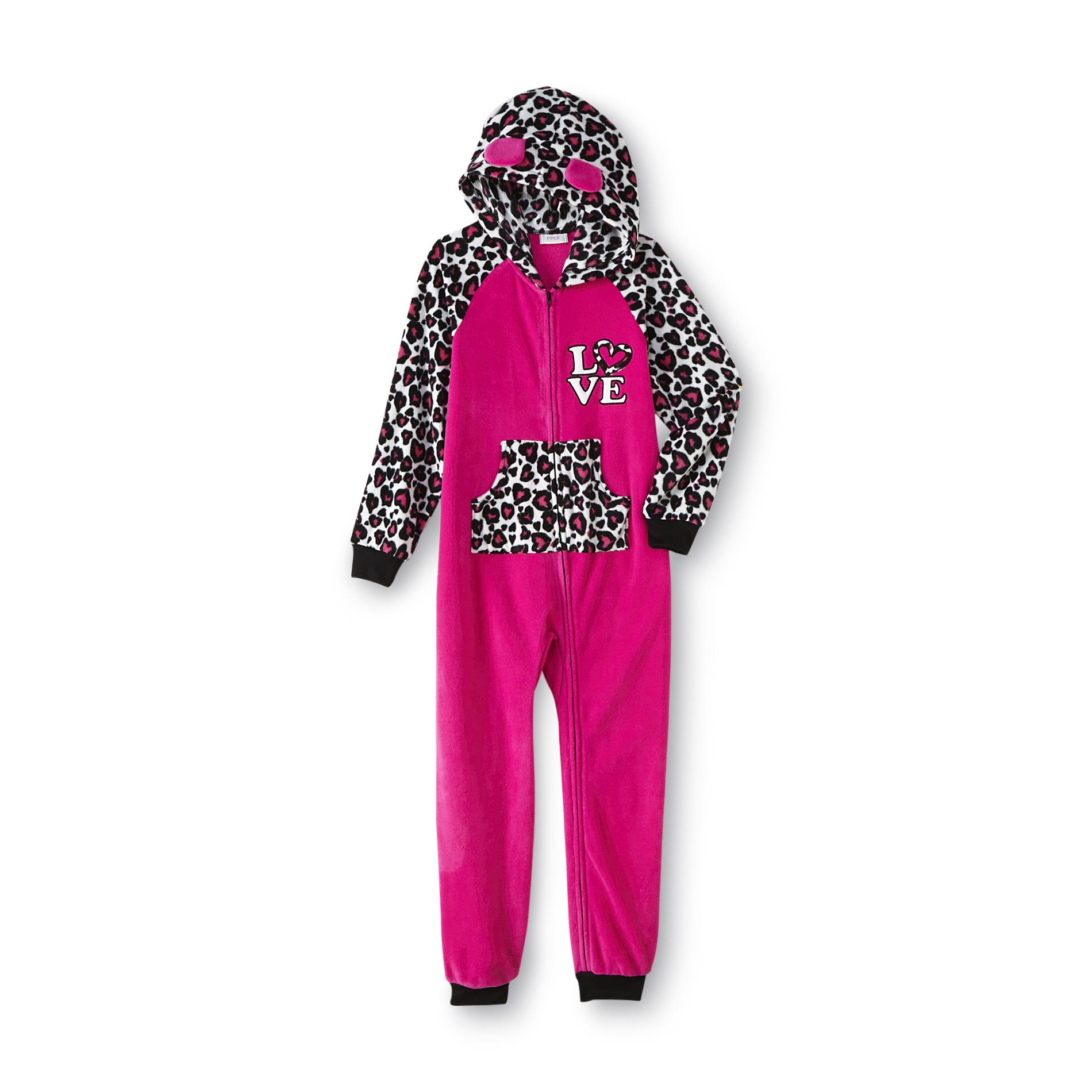Girl's Hooded Blanket Sleeper Pajamas - Leopard Print