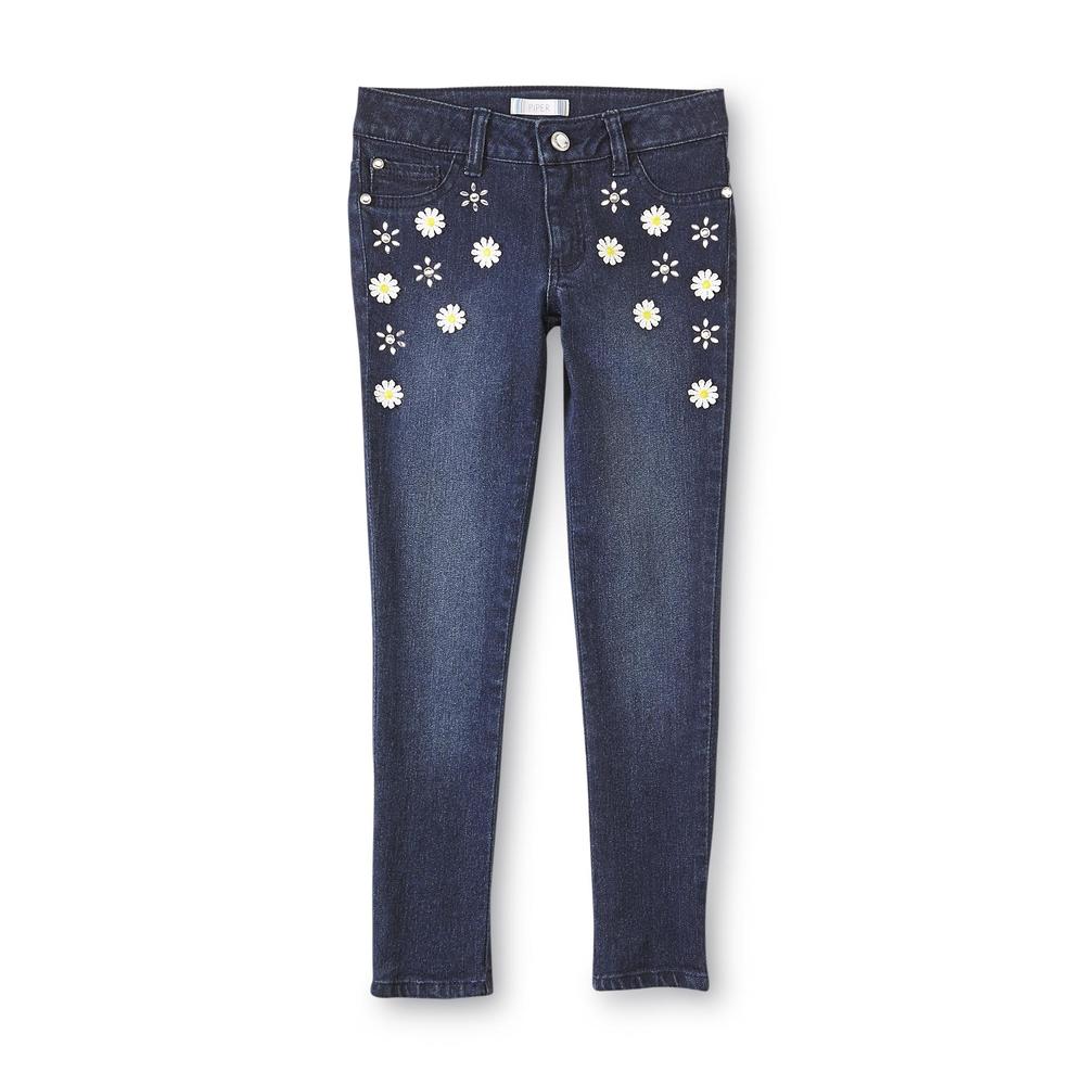 Piper Girl's Embellished Slim Fit Jeggings - Daisies