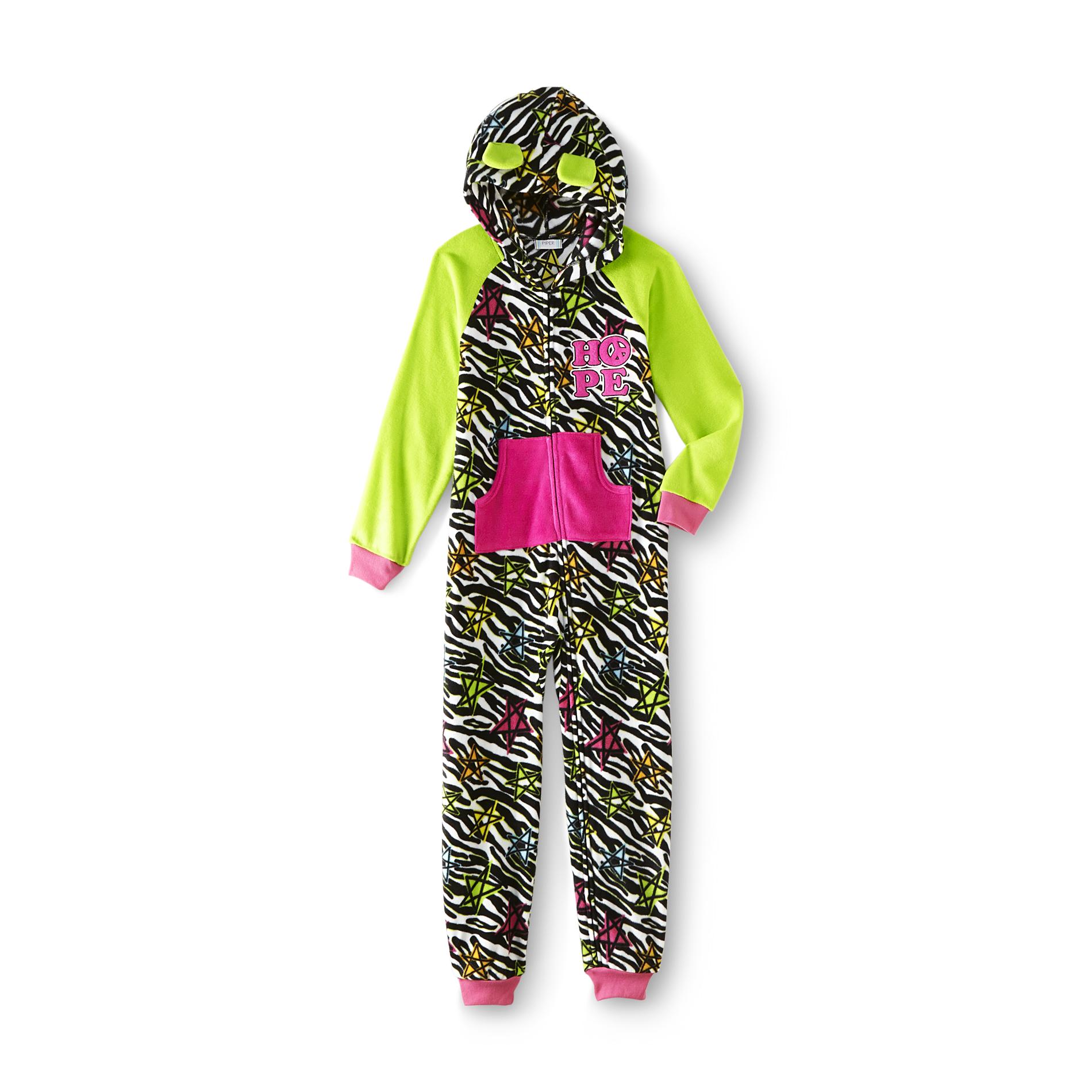 Girl's Hooded Blanket Sleeper Pajamas - Zebra Striped