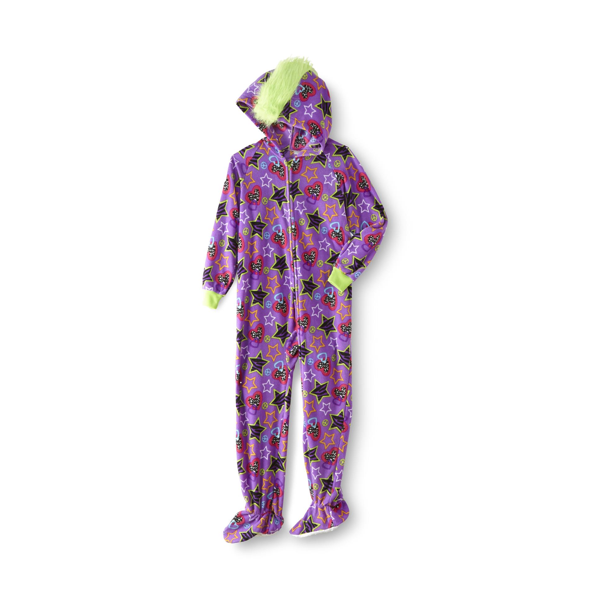 Girl's Hooded Blanket Sleeper Pajamas - Stars & Hearts
