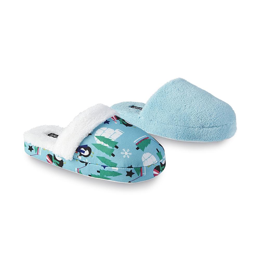 Joe Boxer Women's 2-Pairs Penguin / Solid Blue Scuff Slippers