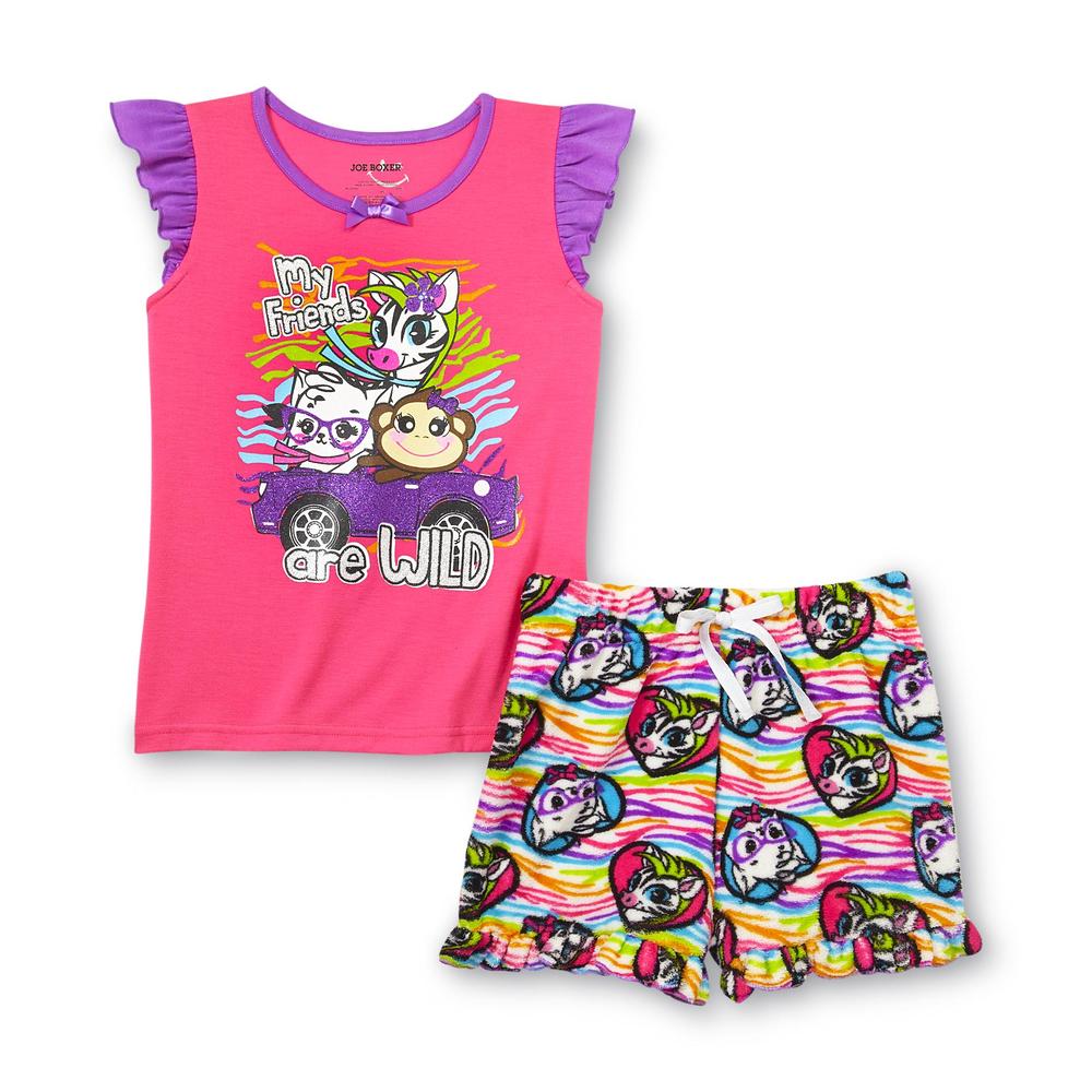 Joe Boxer Girl's Graphic Pajama Shirt & Fleece Shorts - My Friends Are Wild