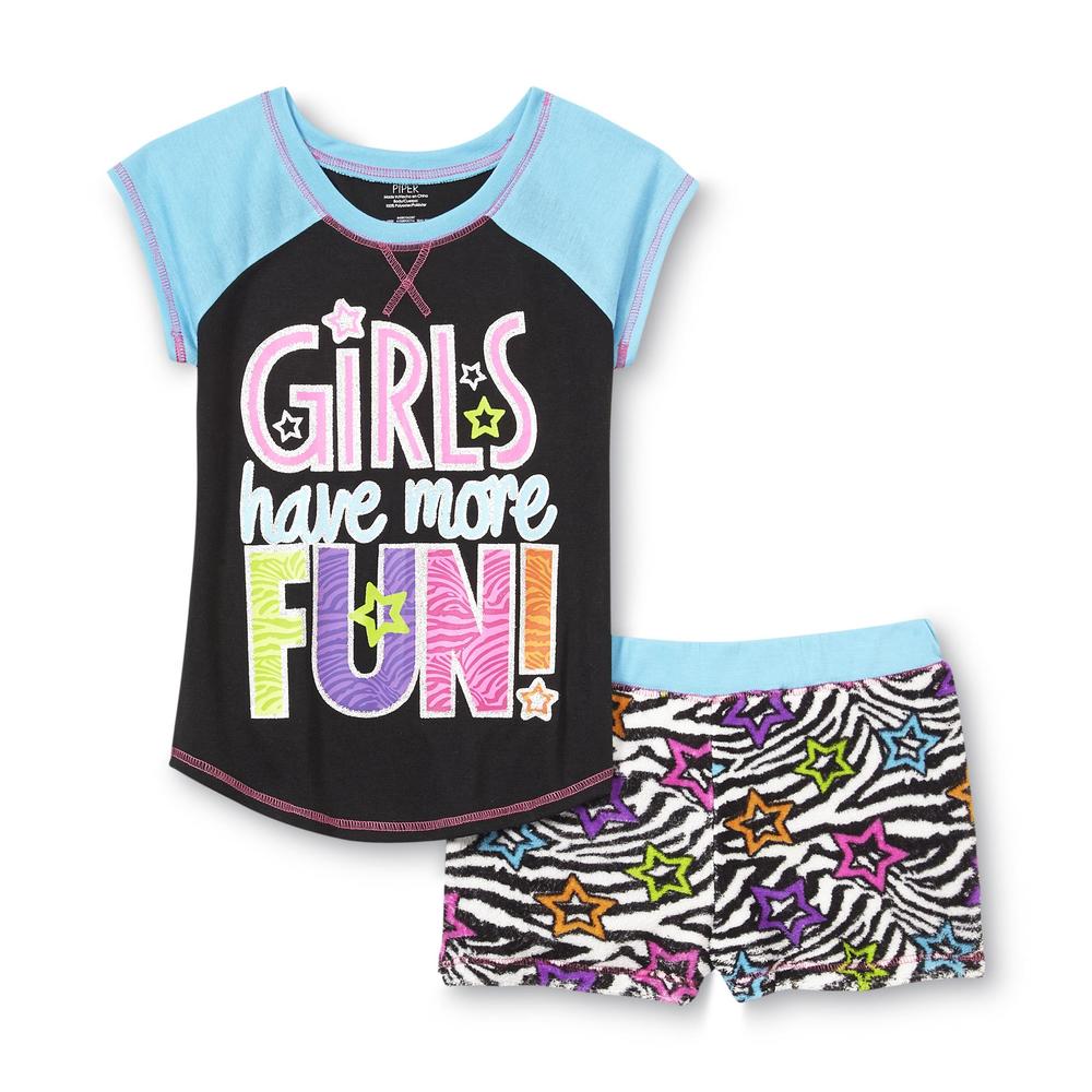 Piper Girl's Graphic Pajama Shirt & Fleece Shorts - Girls Have More Fun