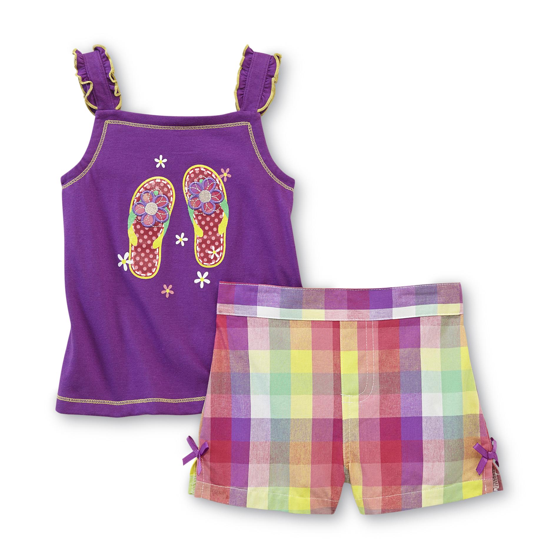 Kids Headquarters Infant Girl's Top & Shorts - Flip-Flops & Check