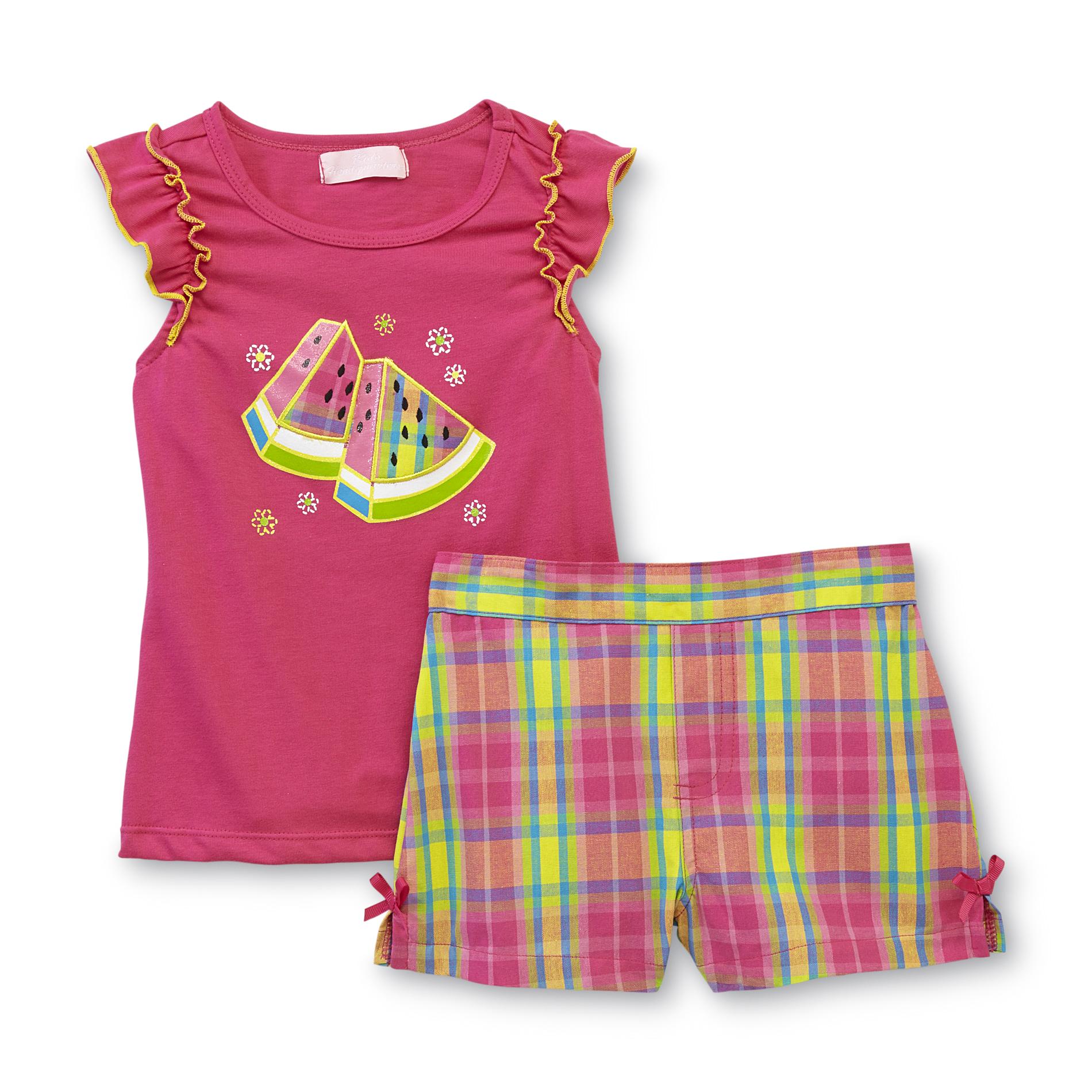 Kids Headquarters Toddler Girl's Top & Shorts - Watermelon & Plaid