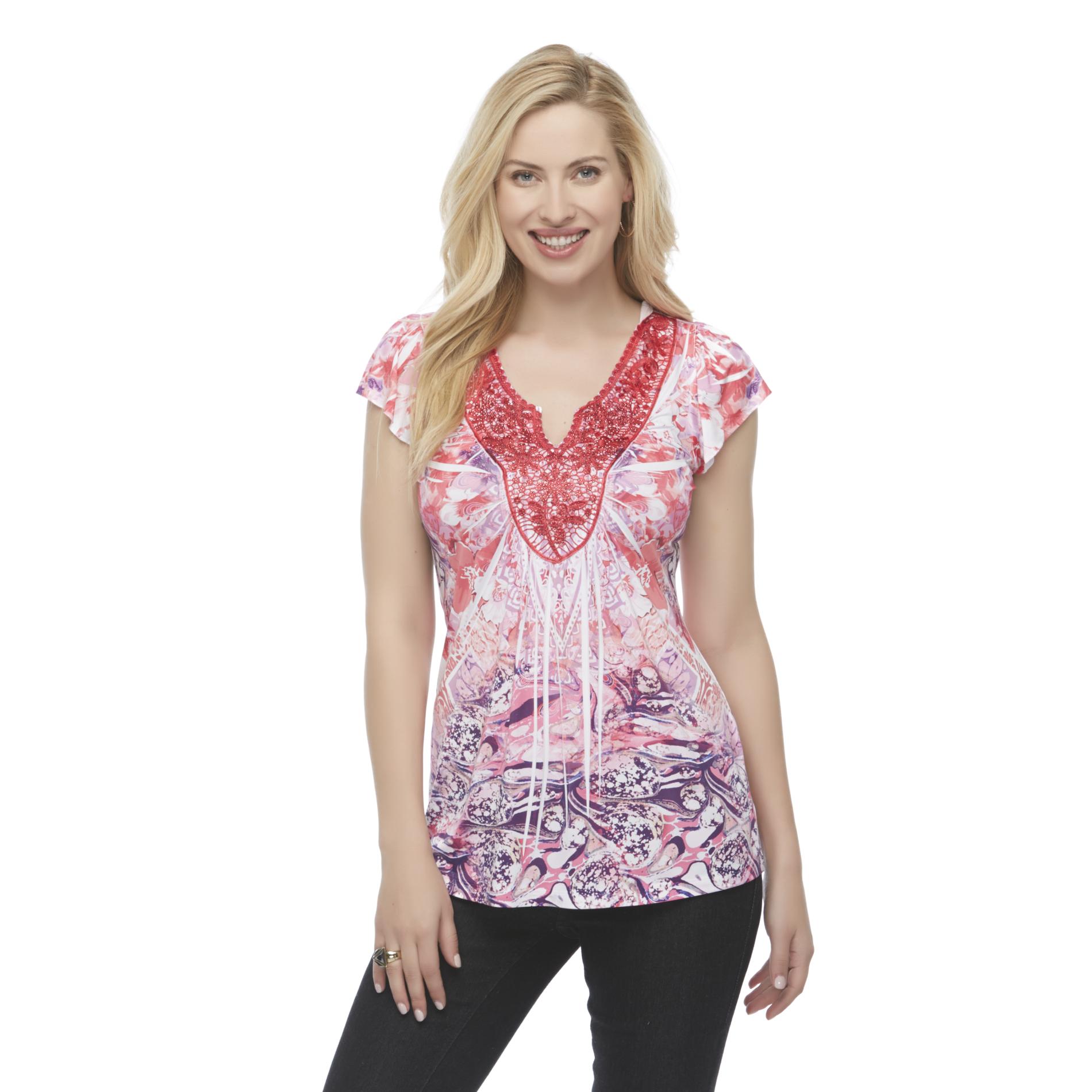 Covington Women's Studded Sublimation Top - Abstract Floral
