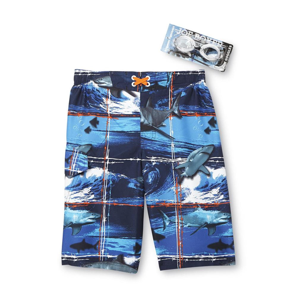 Joe Boxer Boy's Cargo Boardshorts & Swim Goggles - Shark