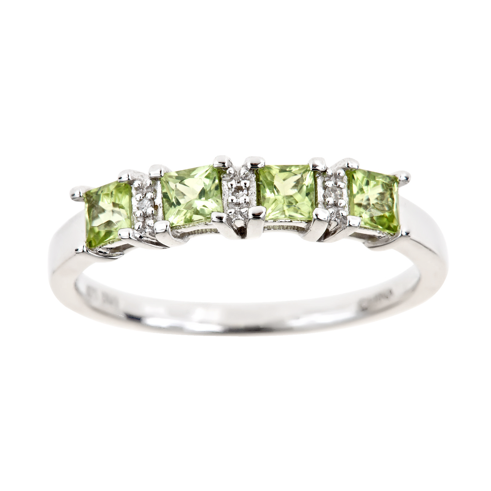 Ladies Sterling Silver 4 Stone Peridot and Diamond Accent Ring